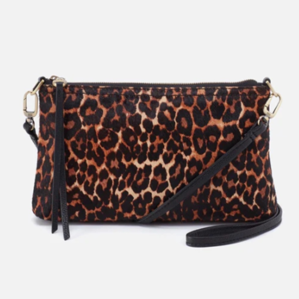 HOBO Darcy Baguette Bag Wristlet Purse Leather Hair‎ On Leopard Converti…… NWT